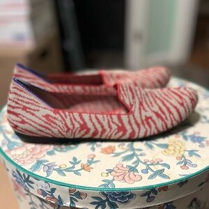 Rothy's Red and Tan  Flats with Blue Stitching, Zebra Print The Loafer Size    8